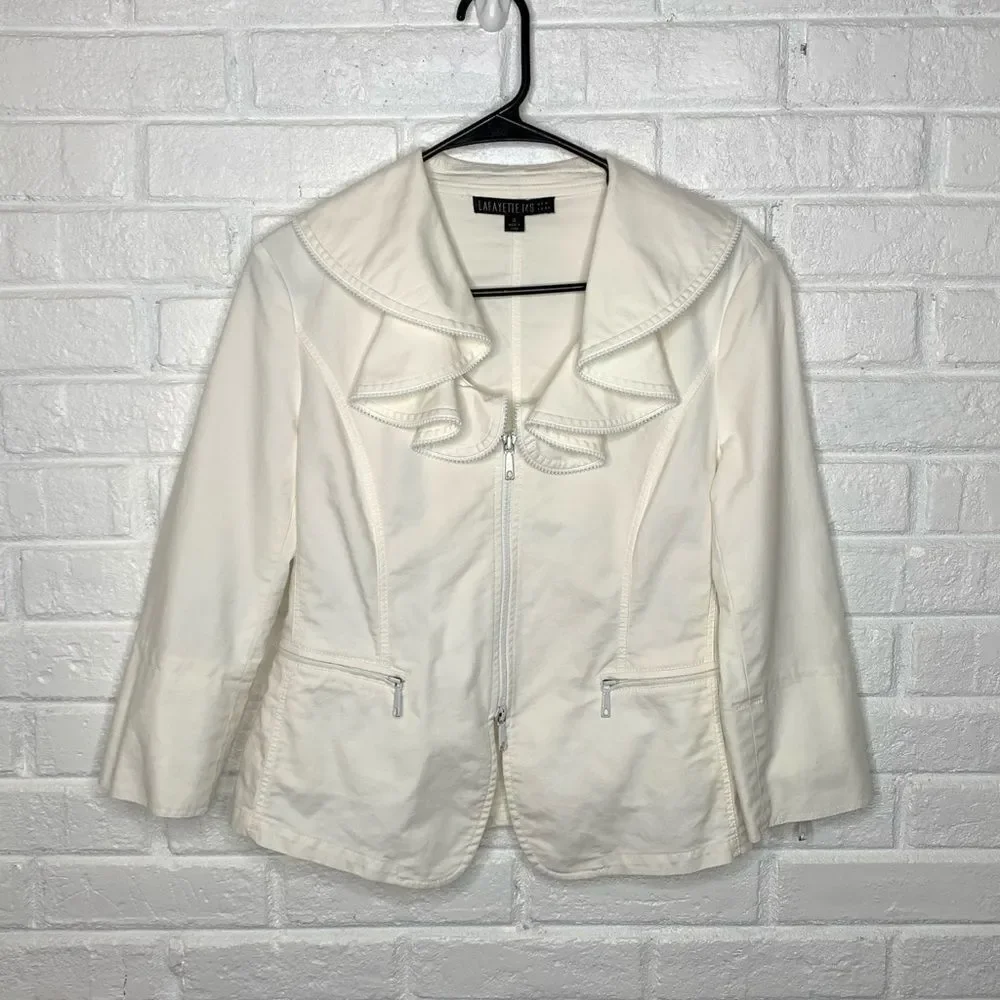 Lafayette 148 Hillary jacket white‎ ruffled zip 4